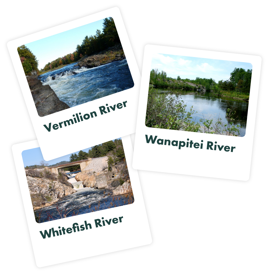 Polaroids of Vermilion River, Wanapitei River, Whitefish River.